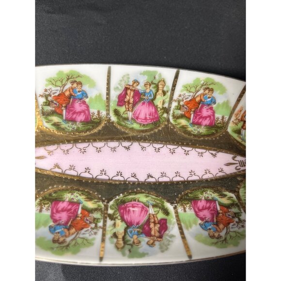 Vtg Fragonard Royal Vienna Porcelain Courting Couples Love Story Oval Trinket Ca - Picture 2 of 8